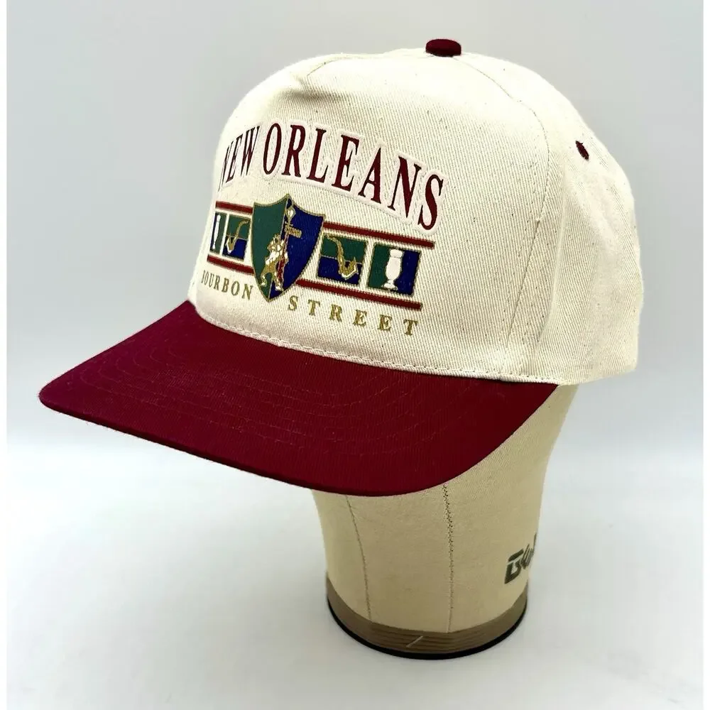 Vtg 90’s New Orleans Bourbon Street Burgundy Cream Snapback Trucker Hat NWOT